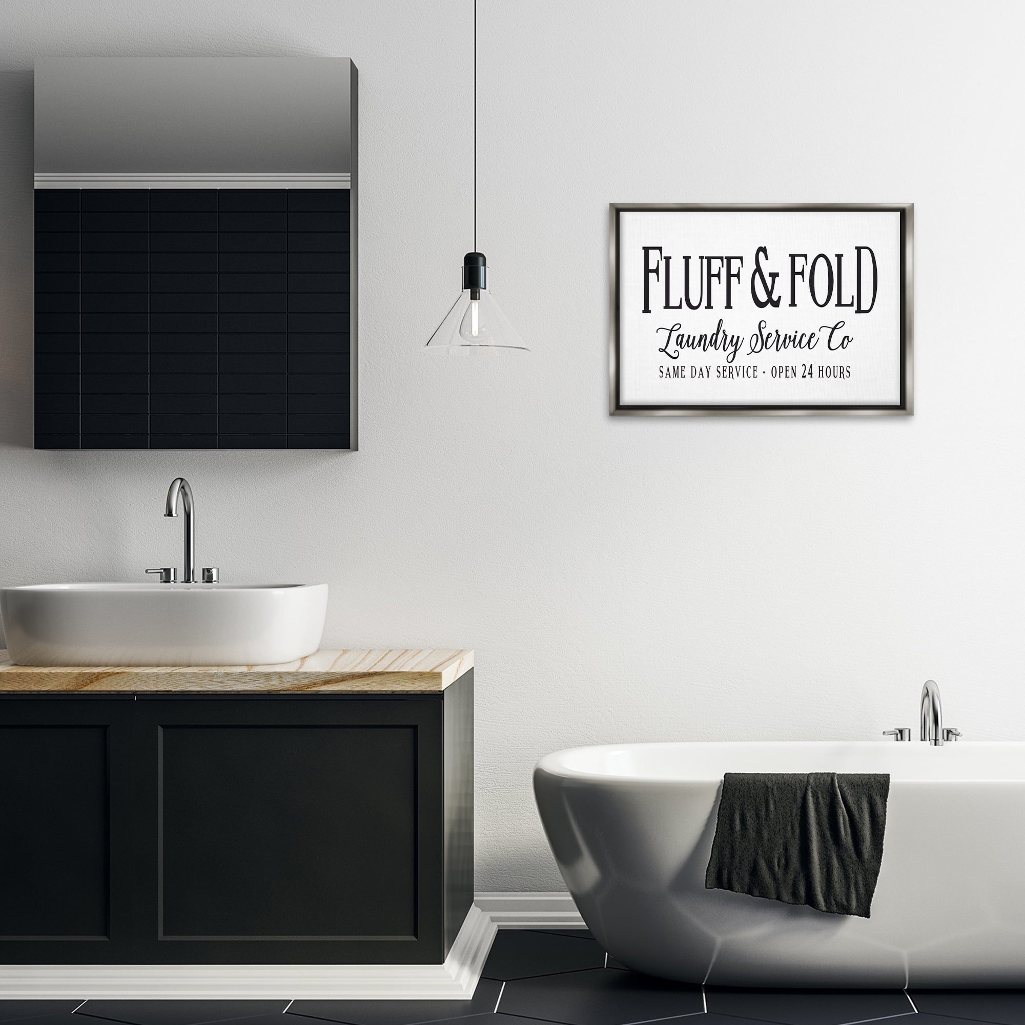 Stupell Industries Fluff & Fold Laundry Bath & Laundry Painting Gray Floater Framed Canvas Art Print Wall Art, 25 x 17