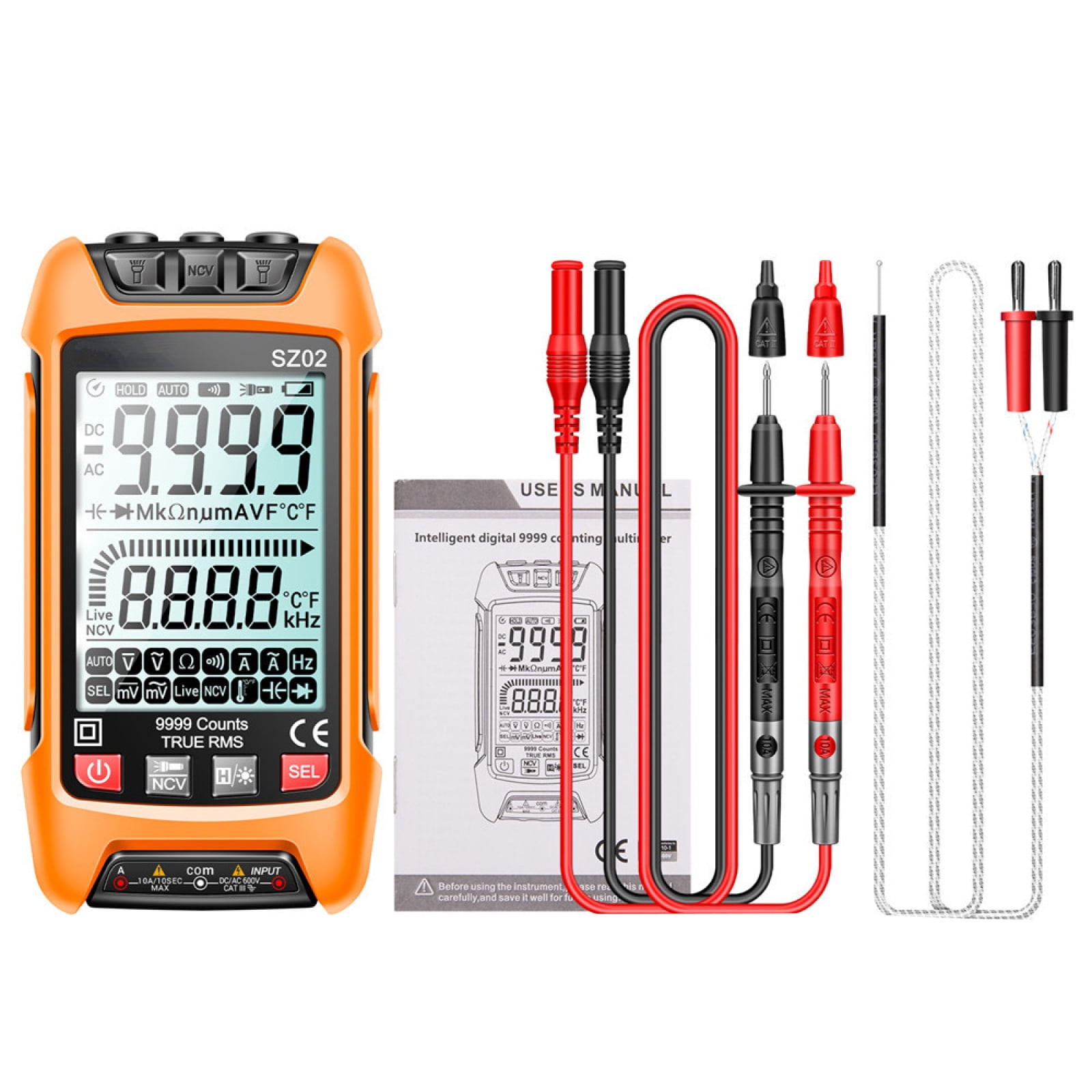 Elec Multimeter with Backlit Screen, AC/DC Current Voltage Resistance