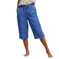 thumbnail image 6 of Brnmxoke Casual Bermuda Shorts for Women Knee Length Dressy Linen Drawstring Elastic Waist Shorts Basic Summer Beach Vacation Shorts with Pockets Blue,L, 6 of 9