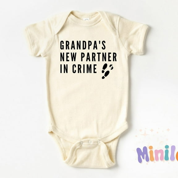 Baby Bodysuit BELLA CANVAS Funny Baby Announcement For Grandpa Onesie, Natural Funny Baby Reveal Onesie, Grandpa'S New Partner In Crime Baby Announcement Onesie