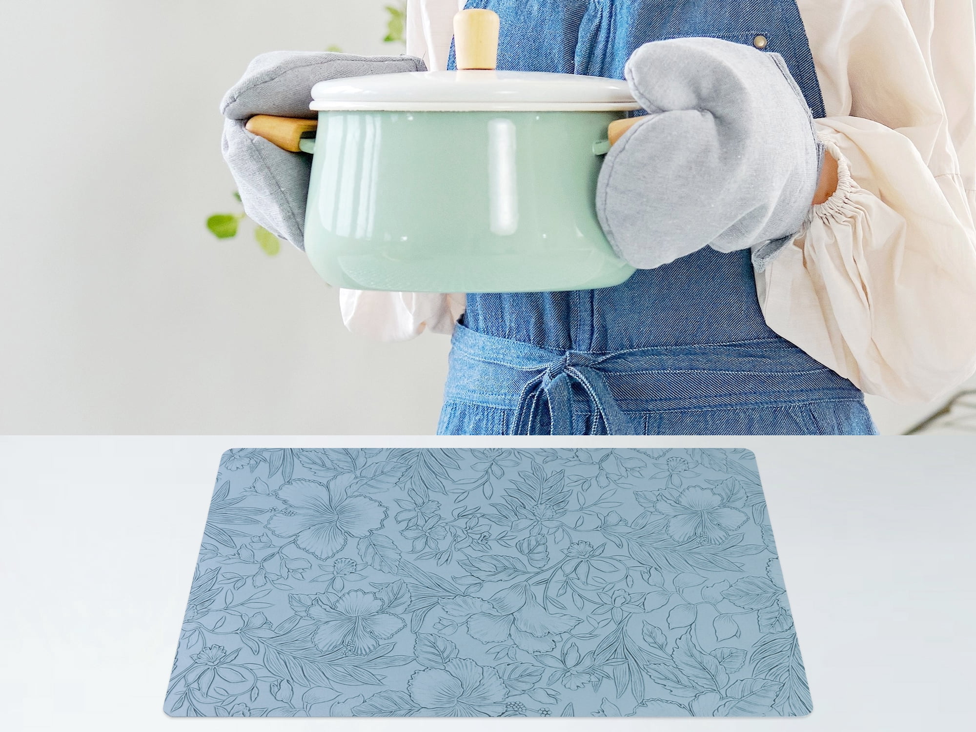 Unique Bargains Set of 6 Faux Leather Placemats for Kitchen Dining Table Decor Light Blue