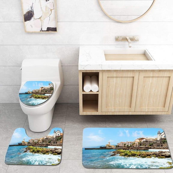 GOHAO Beaches Madeira 3 Piece Bathroom Rugs Set Bath Rug Contour Mat and Toilet Lid Cover