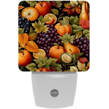 

Thanksgiving fruits LED Square Night Light - Small and Bright Square-shaped LED Night Light for Bedroom Bathroom and Hallway - Compact Plug-in Nightlight with Auto on/Off Sensor