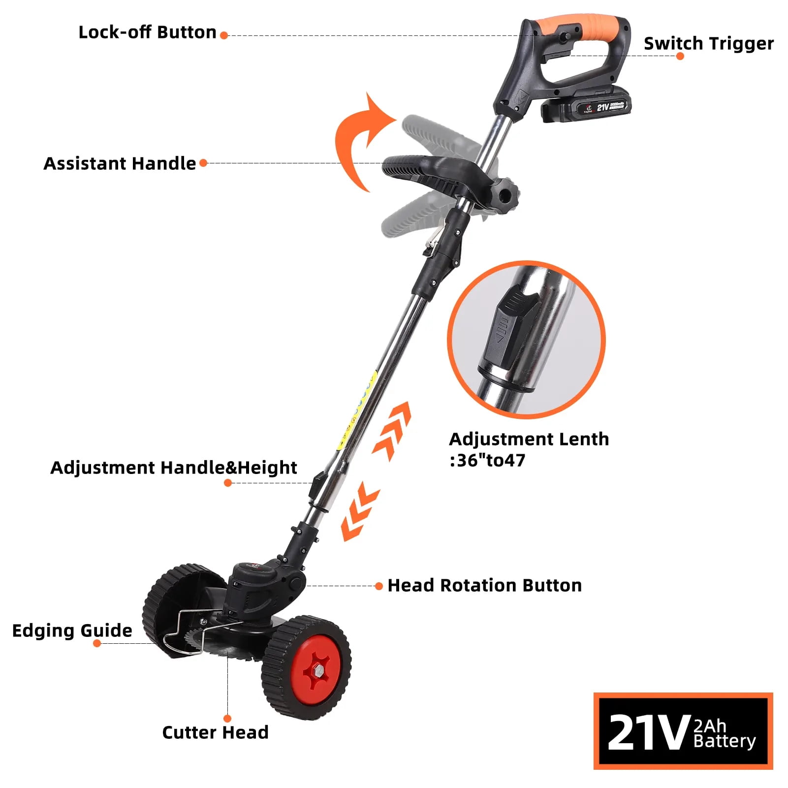 Electric Grass Trimmer Cordless Portable String Trimmer with 2 Lithium-Battery, Charger, Replacement Blades, Weed Eater for Outdoor, Yard, Lawns, Gardens