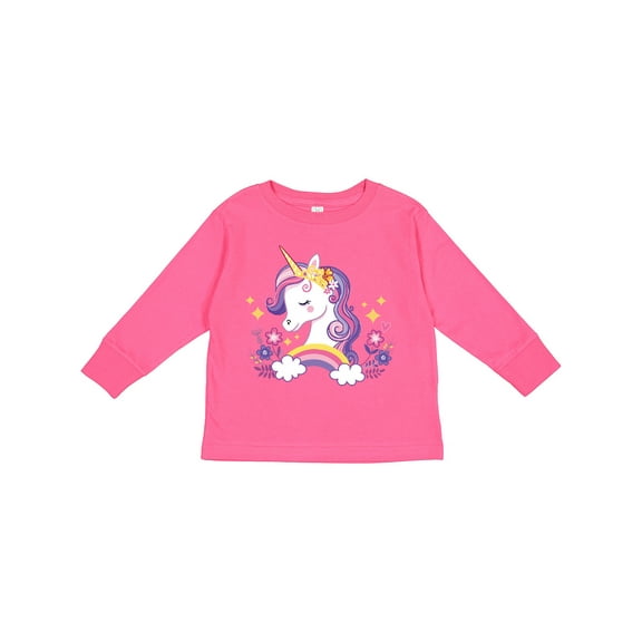 Inktastic Unicorn with Crown Girls Long Sleeve Toddler T-Shirt