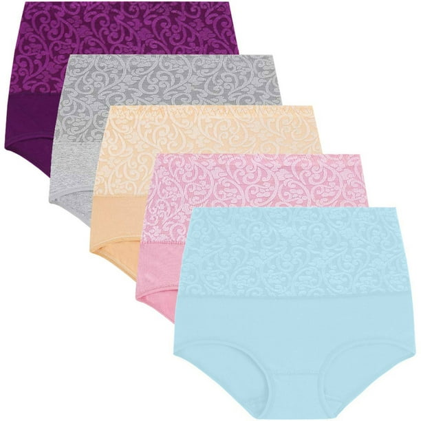nsendm Female Underpants Adult The Bibs The Knickers Women's 5 Piece Mixed  Color Cotton Underwear with High Waisted Variety Underwear for Women(Pink