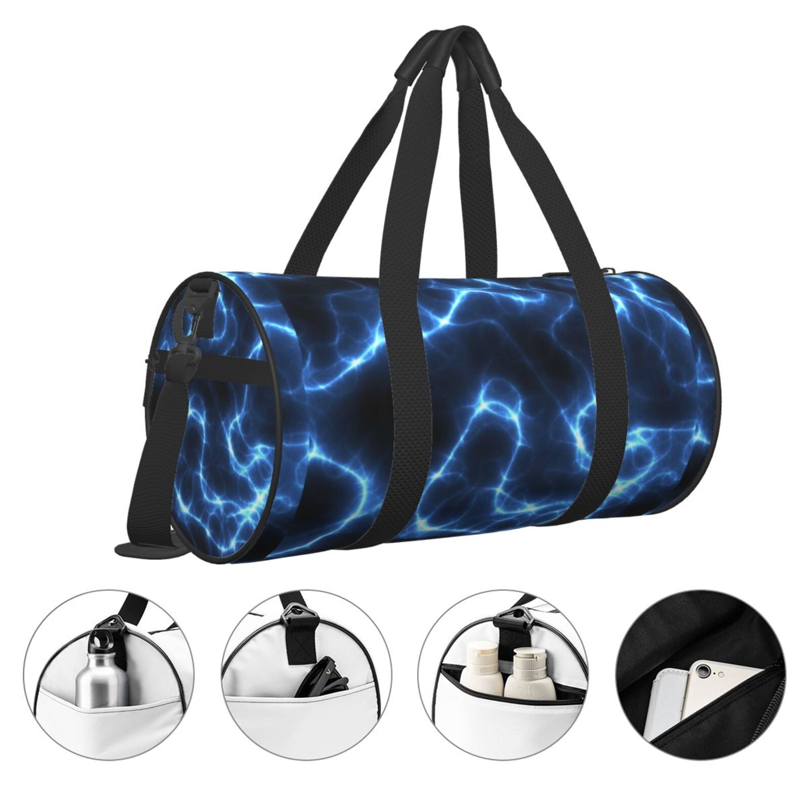 Vsdgher Blue Lightning 45L Foldable Duffel Bag, Sports Gym Bag,Overnight Bag, Portable Weekender Bag for Airplanes