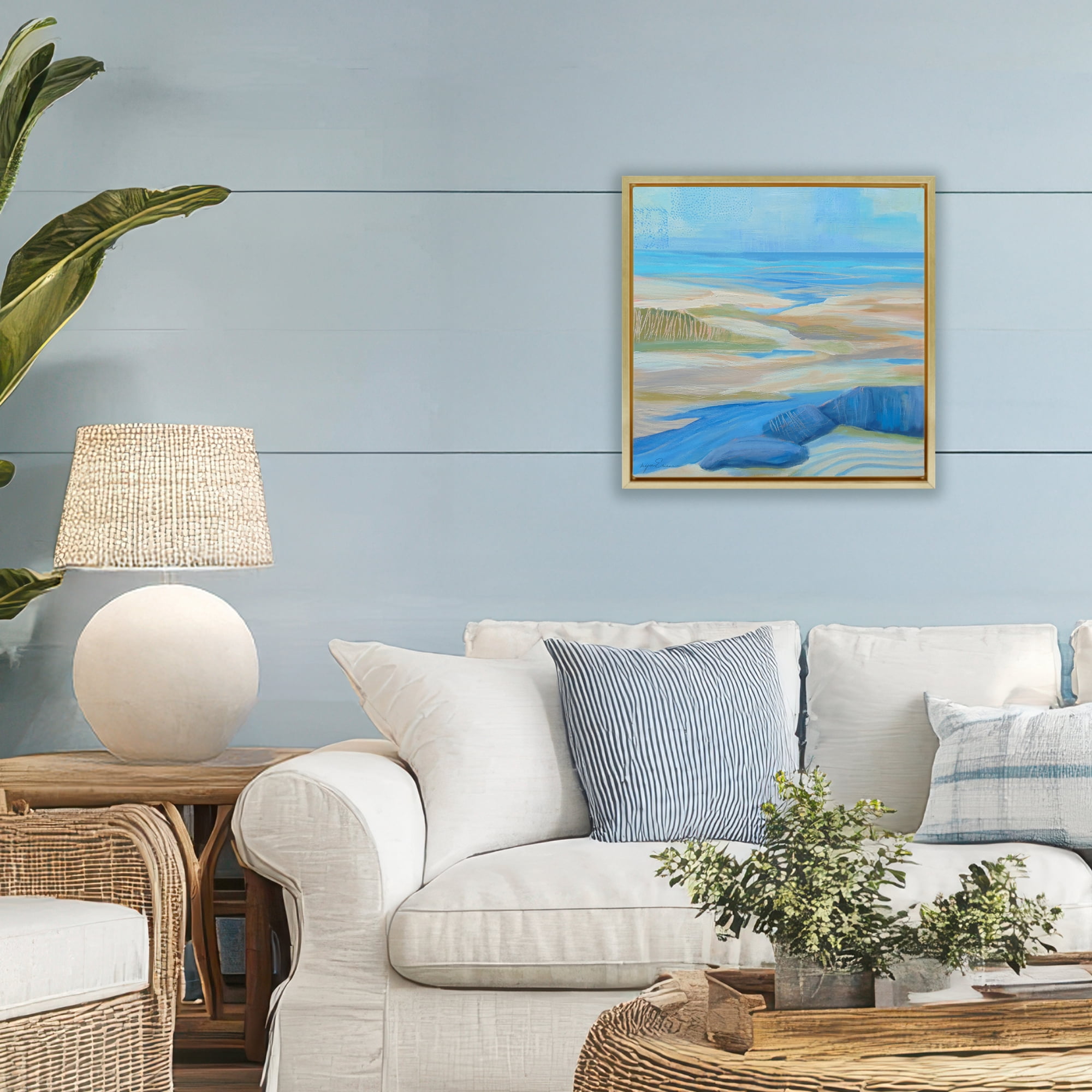 Stupell Industries Low Tide Azure Dunes Gold Framed Floater Canvas Wall Art, design by Lynn Ericson Fine Art
