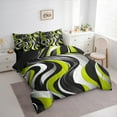 thumbnail image 3 of Manfei Adult Modern Geometric Bedding Comforter Set 7pcs, Green Yellow Stripes Queen Bedding Sets, Minimalst Minimalism Reversible Queen Sheet Sets, Microfiber Bedroom Decor, 3 of 7