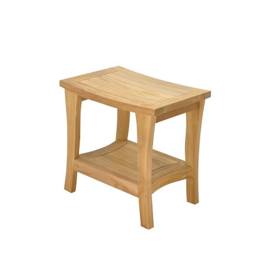 18" Melbourne Luxury Solid Teak Wood Shower Bench with Shelf