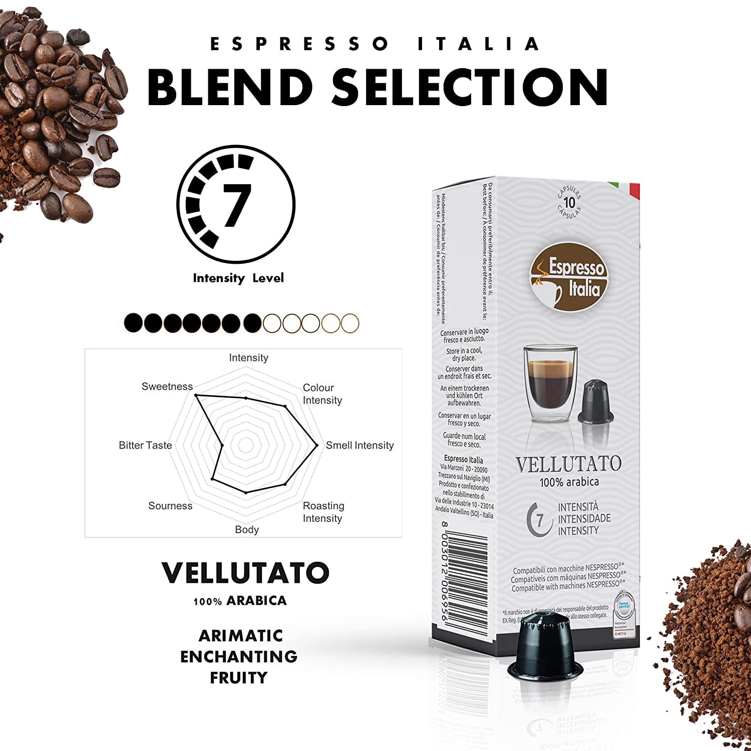 Espresso Italia Naturally Caffeinated Coffee Pods, 200 capsules, Variety Pack