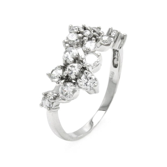 Rhodium Plated Sterling Silver 925 Clear Cubic Zirconia Flower Ring Band White Jewelry Female Size 5