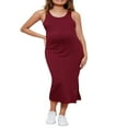 thumbnail image 2 of Robe Femme Enceinte Couleur Unie Sans Manches Robe en Tricot Col Ras du Cou Ajustée Midi Robe Débardeur Robe d'Été Décontractée Robe de Maternité, 2 of 7
