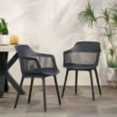 Outdoor Leisure Chair Set of 2, Mixed Plastic Material Household Seats for Patio Garden, Black