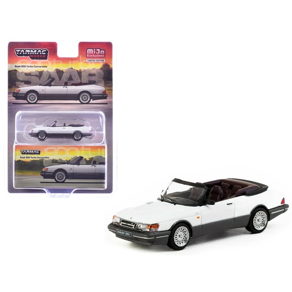 Saab 900 Turbo Convertible White and Gray "Global64" Series 1/64 Diecast Model by Tarmac Works