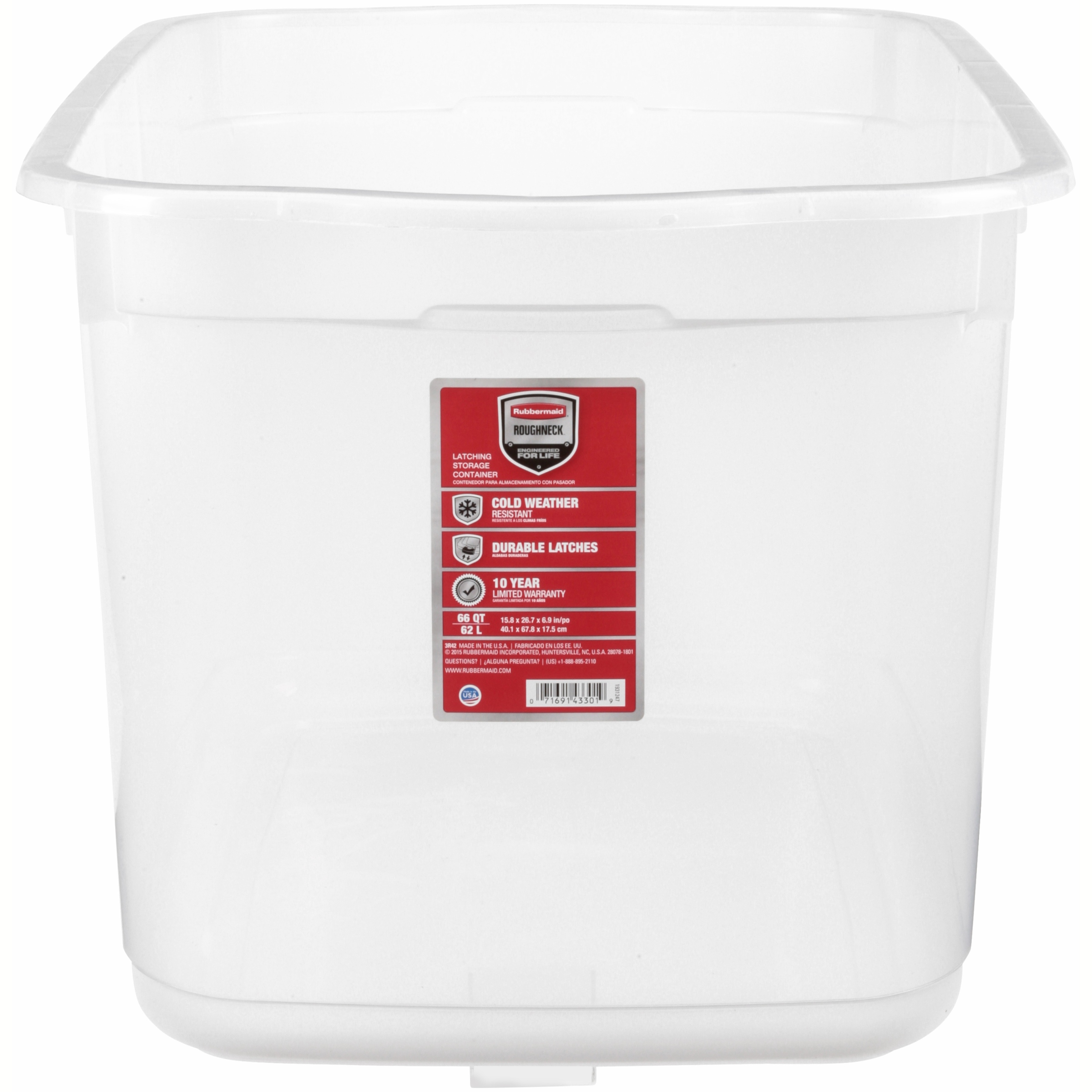 Rubbermaid Roughneck 66 Qt. (16.5 Gal) Clear Storage Tote Bin, Clear with Blue Lid - image 3 of 3