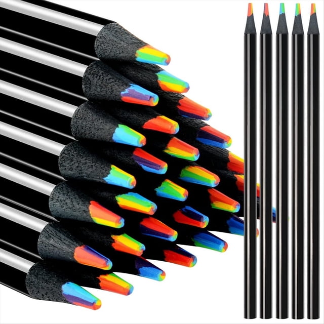 Lápices de Arcoíris de Madera 7 en 1, Lápices Multicolores, Suministros Artísticos de Colores Surtidos para Dibujar, Colorear, Dibujar, 24 Piezas