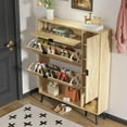thumbnail image 7 of Shoe Storage Cabinet with 2 Flip Drawers, Narrow Shoe Cabinet for Entryway, Freestanding Slim Hidden Shoe Organizer Cabinet with Doors, Adjustable Shelf, Open Storage Space (Wood), 7 of 7