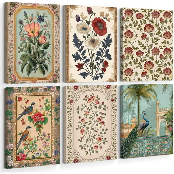 Flower Market WallFloral Canvas Pictures Colorful Botanical Wall Decor Wildflower Prints Painting Pink and Purple Flower Poster Artwork for Bedroom Living Room