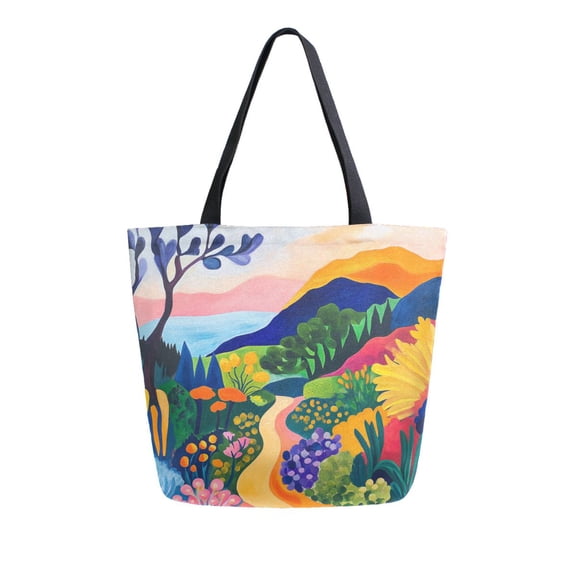 FORMRS Womens Canvas Tote Bag with Zipper Inner Pocket Shoulder Handbag, Art Path