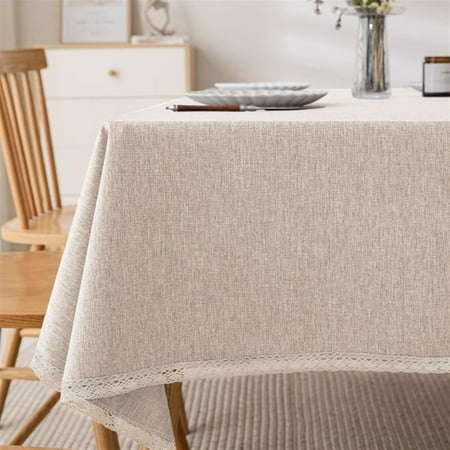 Modern Rectangle Cotton Linen Spillproof Tablecloth Wipe Clean Wrinkle Resistant Lace Table Cover for Dining Room Beige 140*180cm