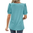 thumbnail image 4 of Odeerbi Summer Casual Elegant Tops for Women Fashion V-Neck Solid Short Sleeve Sexy Blouse Sky Blue, 4 of 9