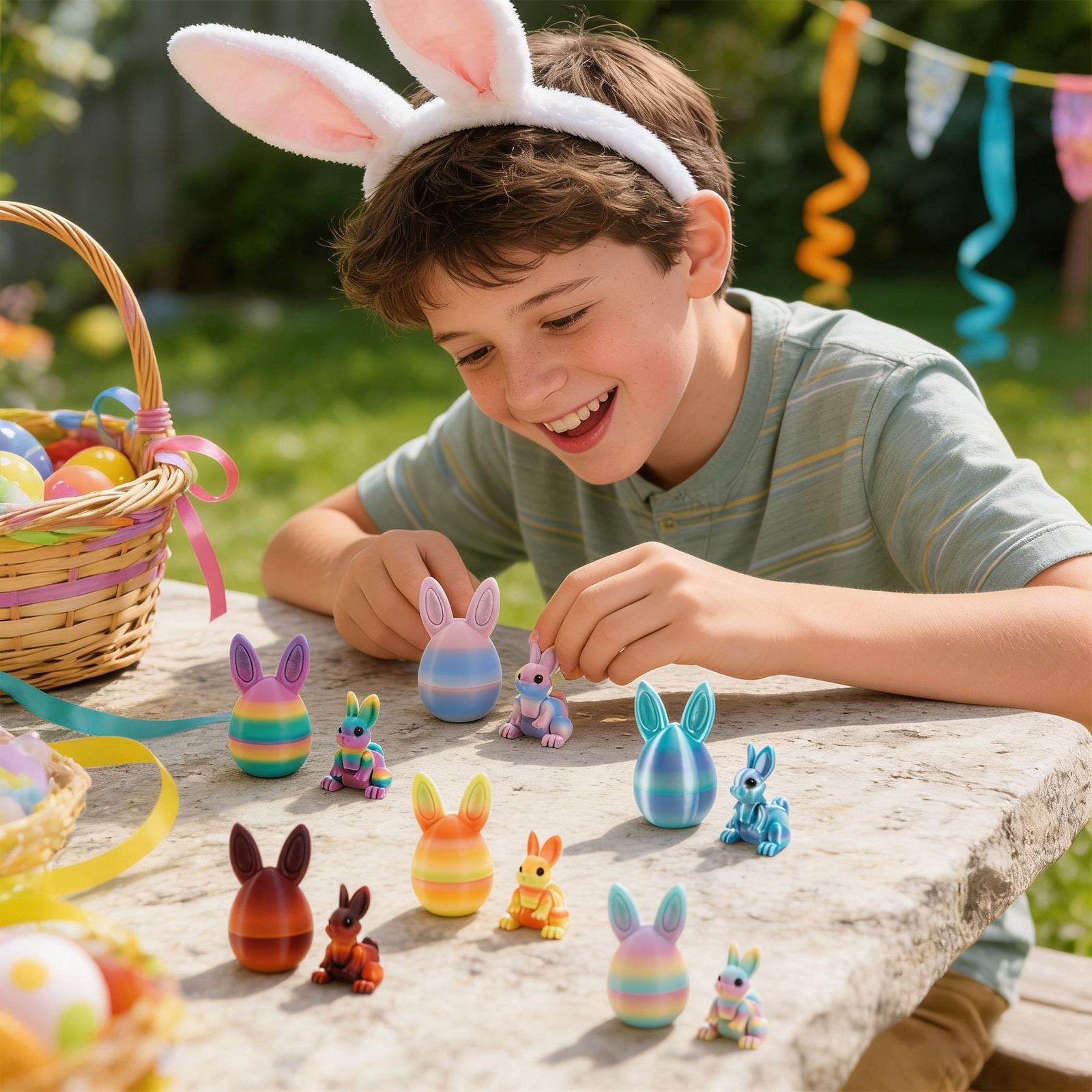 Easter 3D Printed Surprise Eggs with Rabbits Inside, 6-Pack Colorful Bunny Eggs for Easter Egg Hunts, Spring Decor, Kids Party Favors, Classroom Activities