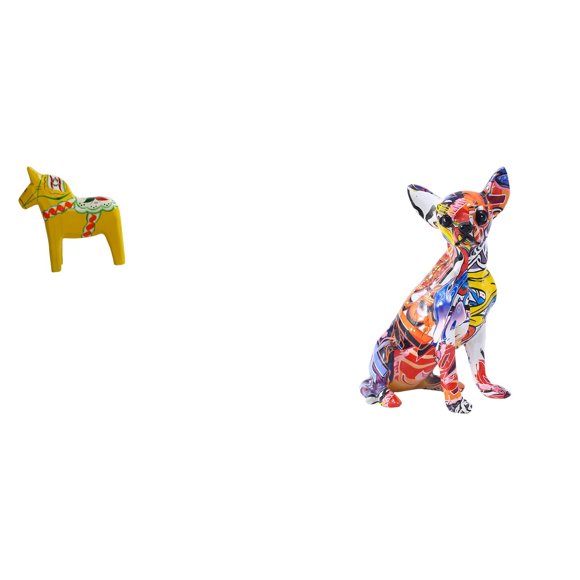 Siruishop Swedish Ornament Collectible Dalecarlian Horse Figurine Animal Sculpture Colorful Dog Statue Sculpture Puppy Craft Multicolor Collectible R
