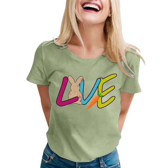 TSADFHJI Hauts de Noël pour Femmes avec Bling Femmes Décontracté Simple Couleur Unie Col Rond T-Shirt Manches Courtes Impression Drôle T-Shirt Manches Courtes m Vert