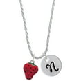 thumbnail image 1 of Delight Jewelry Silvertone Large Enamel Strawberry Silvertone Script Initial Disc - N - Charm Necklace, 20"+3", 1 of 4