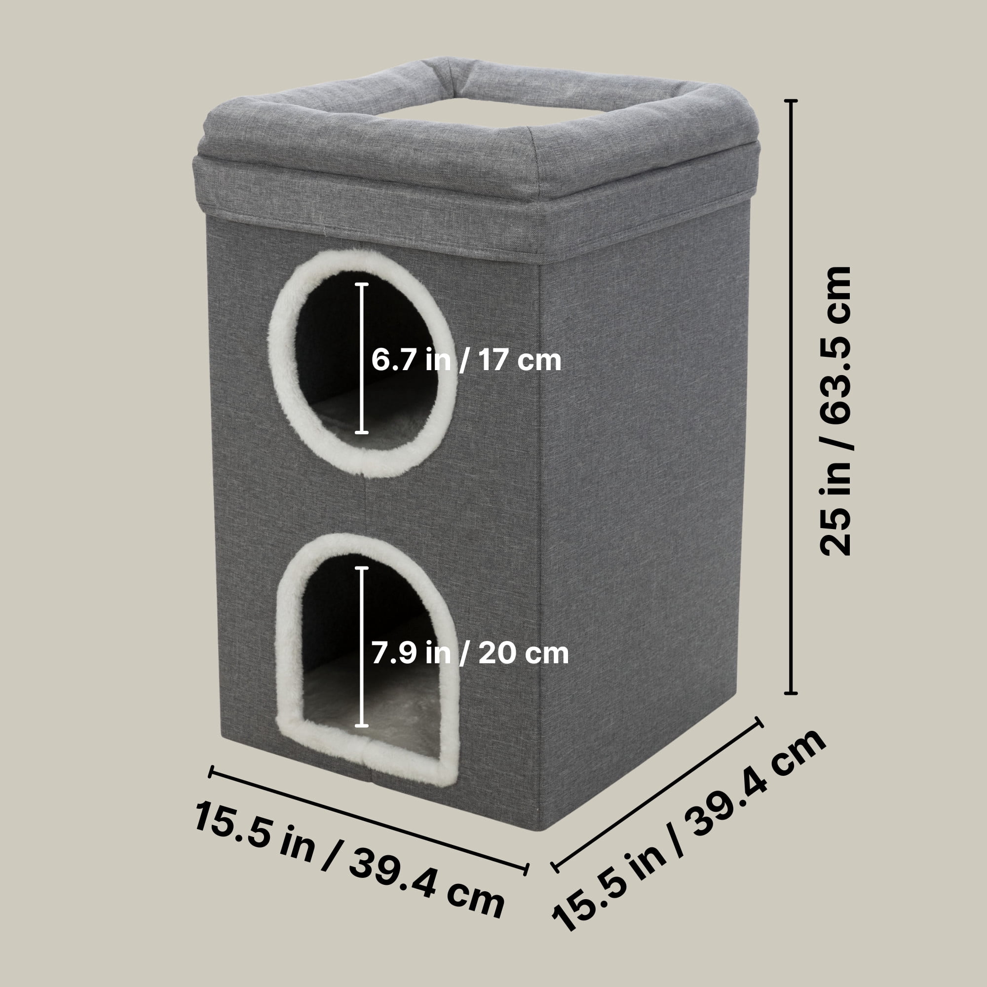 TRIXIE Saul 25" Cat Tower, 2-Story Cat Condo, Sisal Cat Scratcher, Cat Cube, Gray