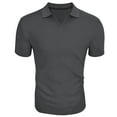 thumbnail image 4 of JLFKNG Summer Mens T-Shirt Tops Short Sleeve Shirt For Men Summer Lapel Casual Solid Color Ribbed Slim Fit Shirts Tops Comfy Summer Clothes, 4 of 4