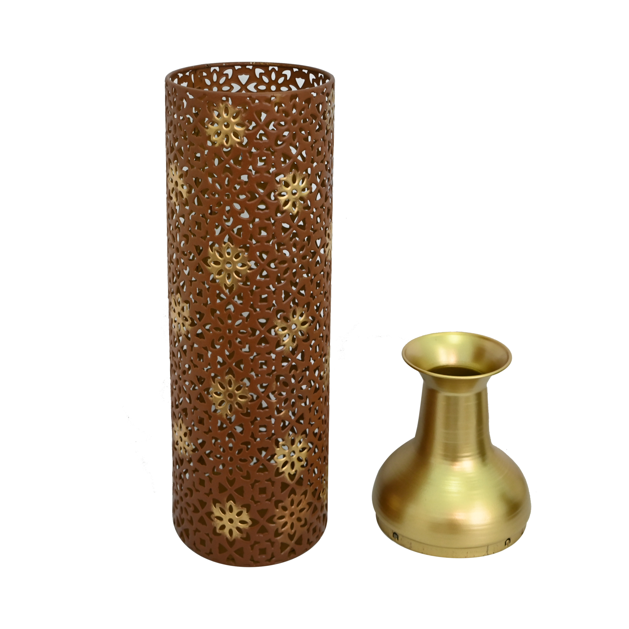 Leumius Decorative Metal Vases Set of 3, Rustic Brown Leaf Pattern Floor Vases, Rustic Brown All Vases for Home Decor, Living Room Entryway Decor