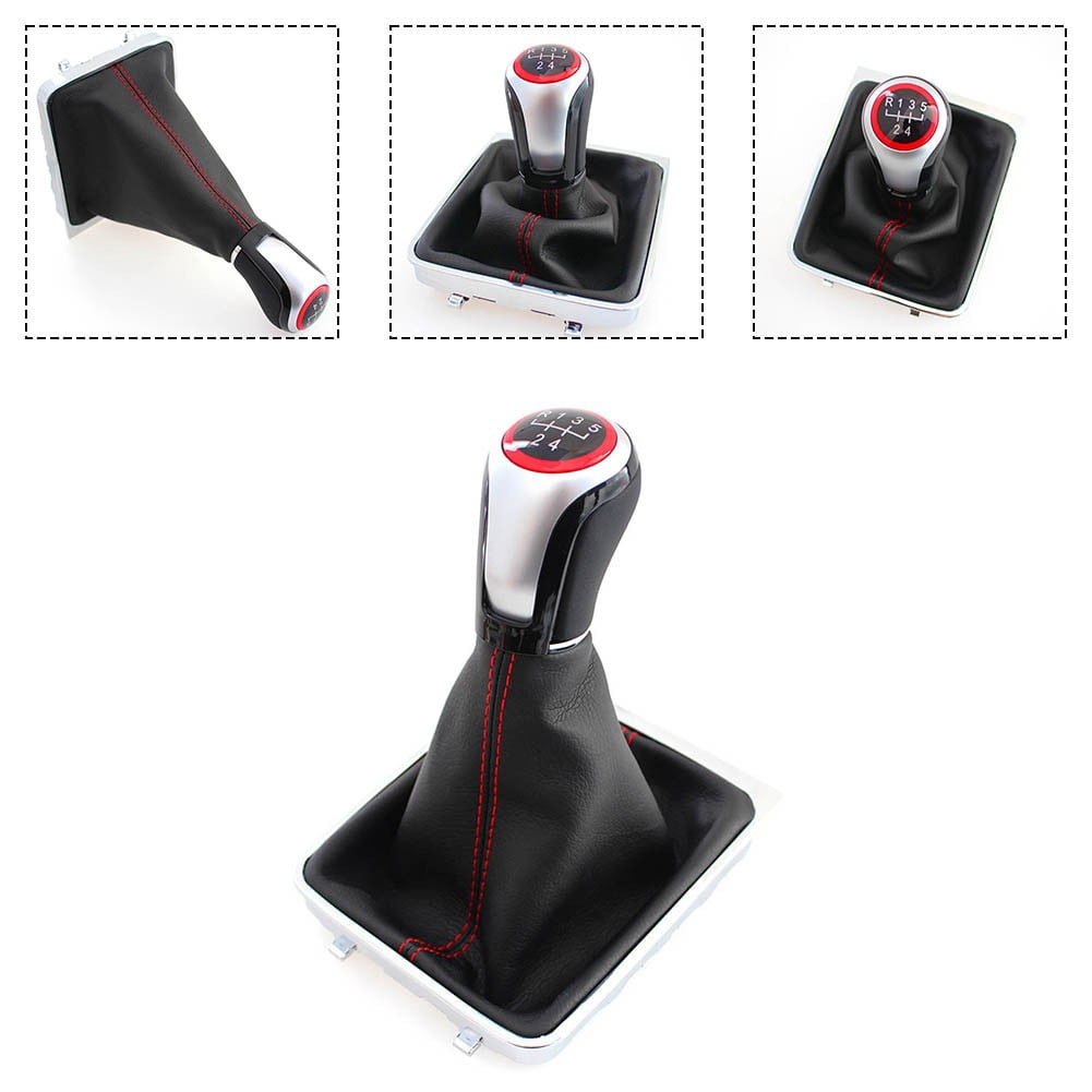 SPRING 5 Speed Speed Manual Gear Shift Knob With Leather Boot Collar Case Cover For Passat For B6 2005-2011 Interior Part