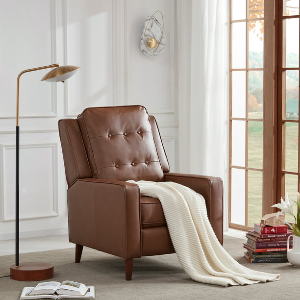 Living Room Recliner Chair Pu Leather, Light Brown Leather Recliner Chair