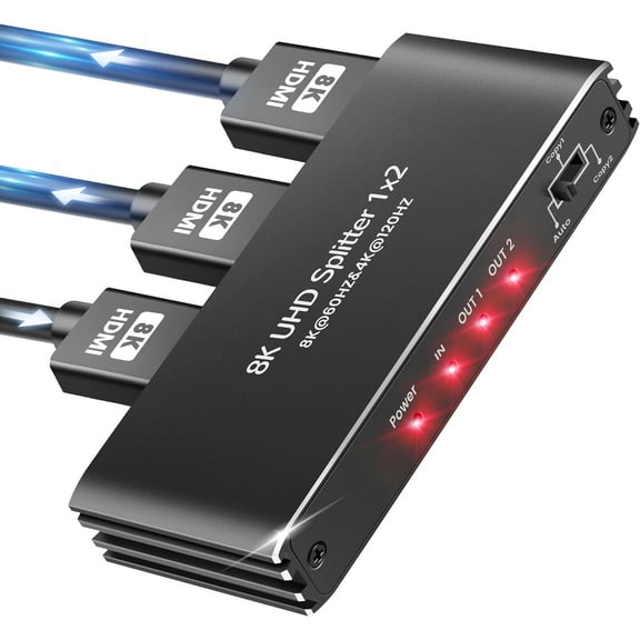 HDMI 2.1 Splitter 8K@60Hz,AUBEAMTO HDMI Splitter 1 in 2 Out 4K@120Hz, HDMI Splitter for Dual Monitors (Only Copy/Mirror Input Screen), HDMI Splitter for Gaming Support 48Gbps, HDCP 2.3, RGB 4:4:4