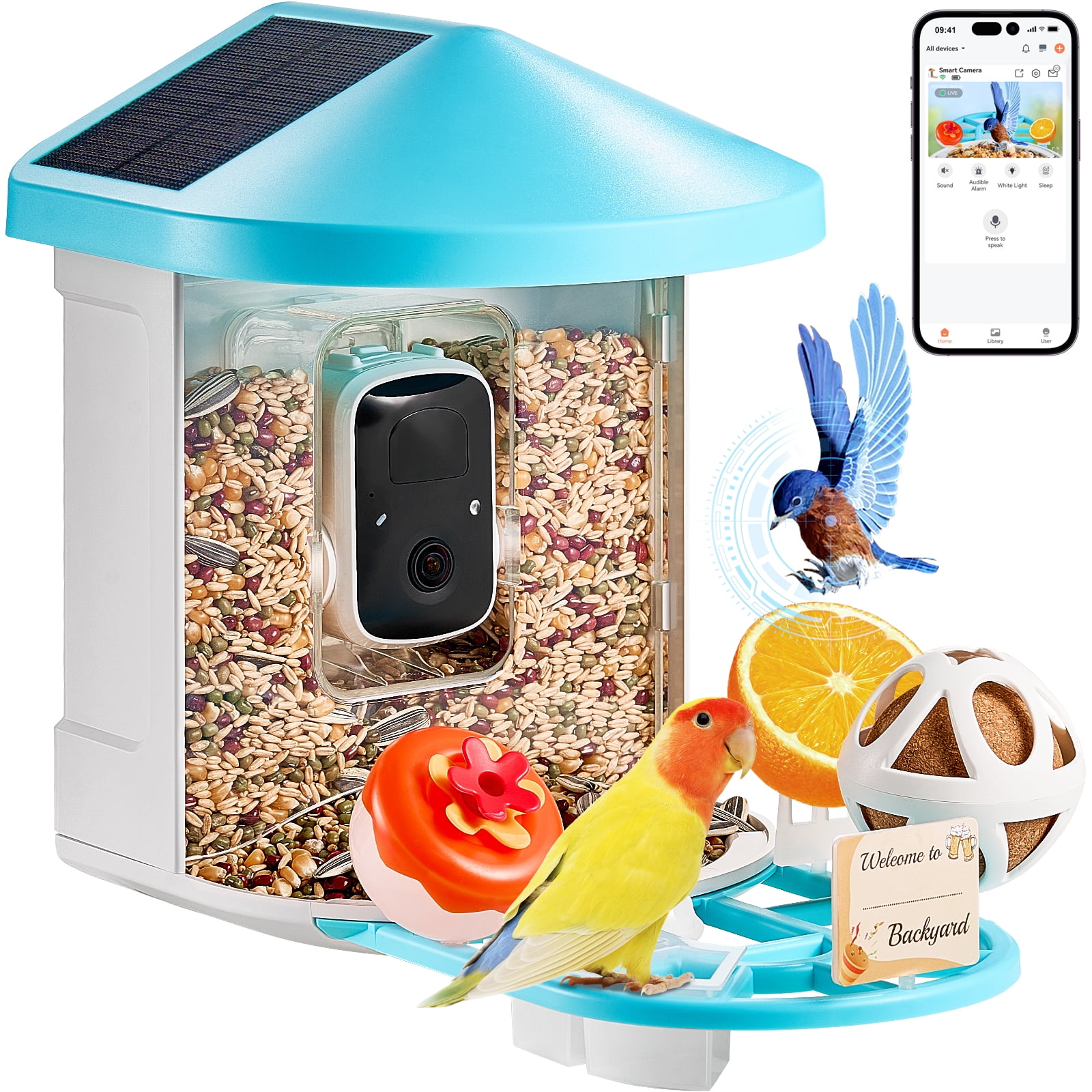 KFFKFF Intelligent Bird Feeder Camera, 2K HD, Solar-Powered for Bird Identification, Auto Capture & Alerts, Ideal Outdoor Gift with 3 Solar Panels