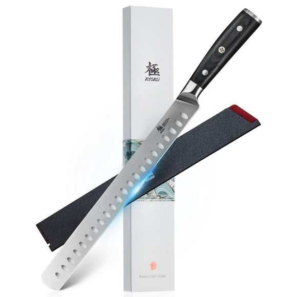 KYOKU 12" Slicing Knife, Samurai Series Brisket Knife for Meat Cutting with Pakkawood Handle, Japanese High Carbon Steel Meat Carving Knife for BBQ Brisket Turkey Ham Rib