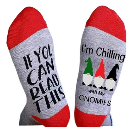 

OOKWE Christmas Funny Sayings Cotton Socks Novelty If You Can Read This I Am Chilling with My Gnomes Letters Holiday Stockings