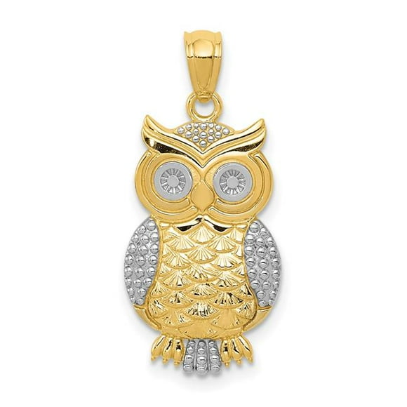 Quality Gold 10K5978 10K Yellow with Rhodium Polished & Textured Owl Pendant