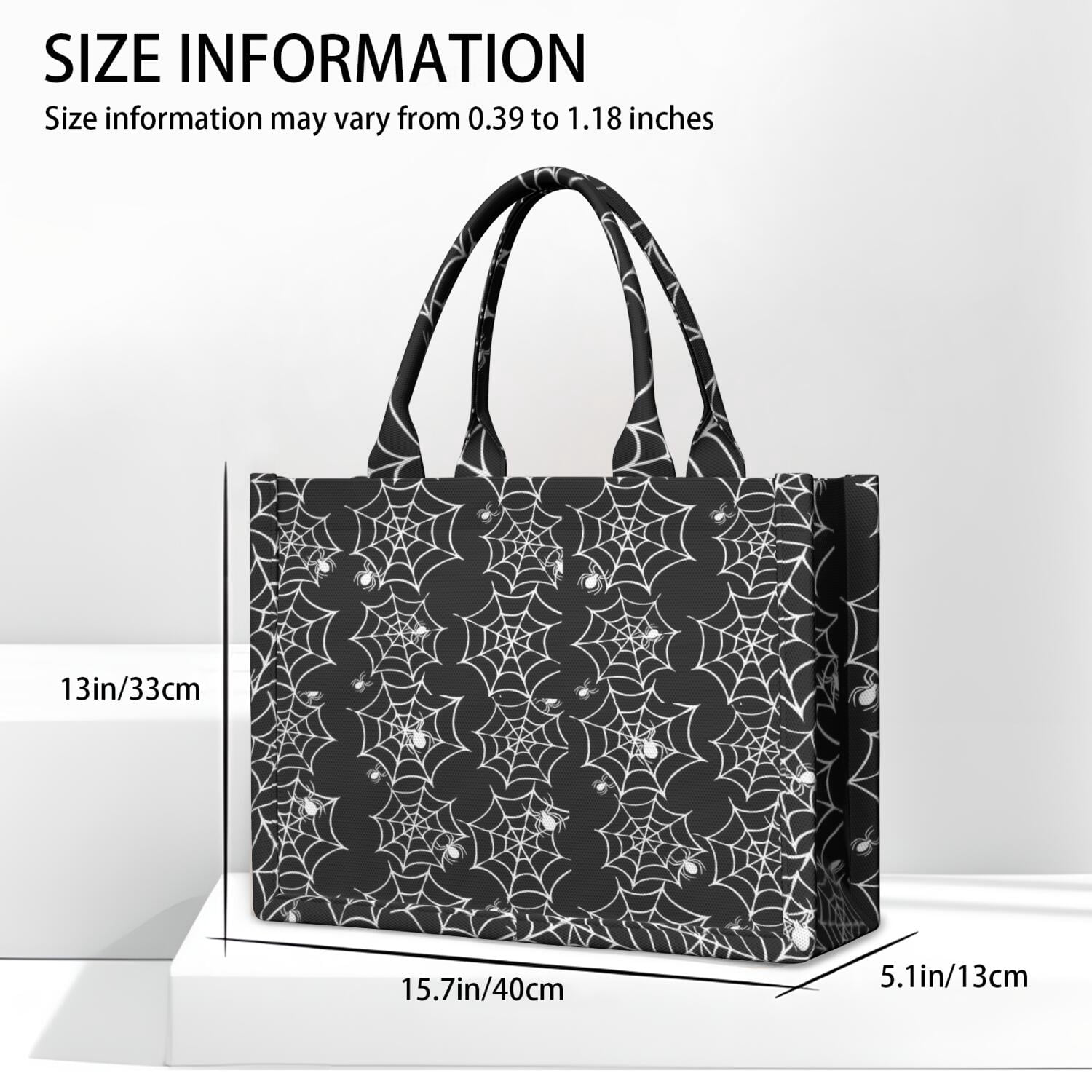 Large Capacity Tote Bag,Halloween Black and White Spider Webs and Spiders Handbag Fashion Luxury Tote Bag,15.7"x13"x 5.1" Inches,Laptop Compatible