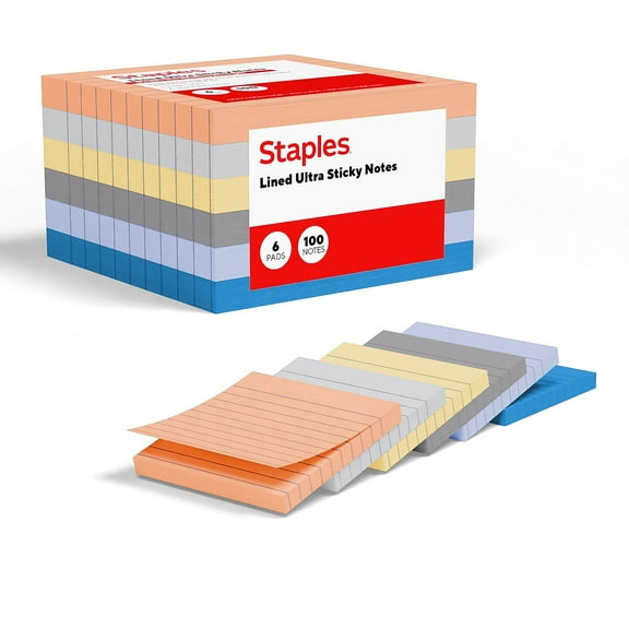 Staples Ultra Sticky Notes 4" x 4" Stardust Collection Lined 100 Sheets/Pad 6 Pads/Pack (ST62891)