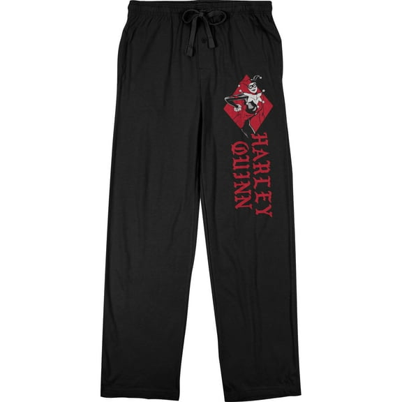 Harley Quinn Character and Logo Men's Black Drawstring Sleep Pajama Pants -Large