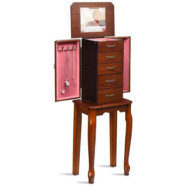 Topbuy Jewelry Cabinet Armoire Cambered Front Storage Chest Stand