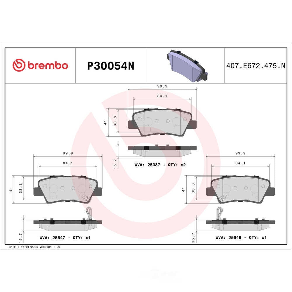Brembo P30054N PRIME Ceramic Brake Pad Set