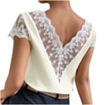 thumbnail image 6 of HAPIMO Women's Trendy Raglan Lace Pullover Short Sleeve V Neck Shirts Casual Relaxed Workout Blouses for Teen Girls Solid Color Splicing Summer Tees White M, 6 of 8