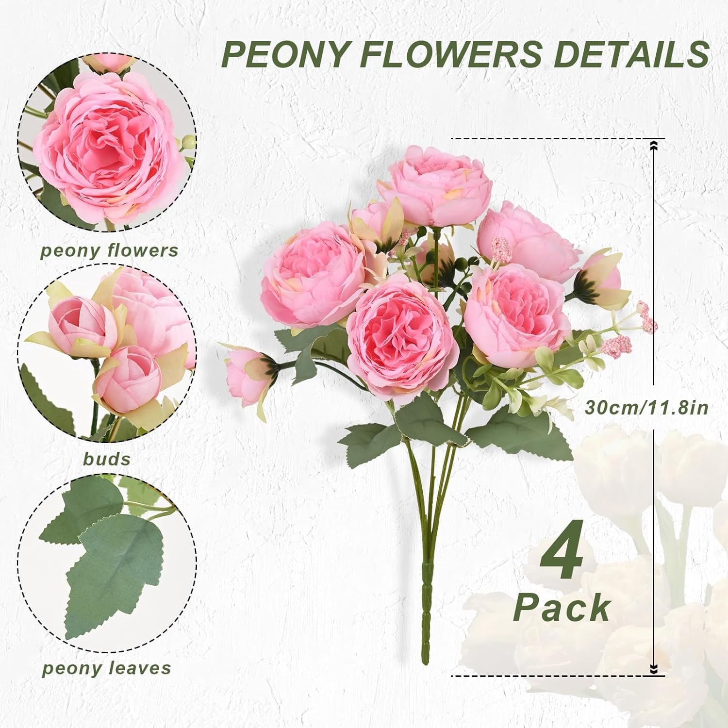 Packs Peonies Artificial Flowers, Dark Pink Artificial Peonies, Silk Peonies Flowers Fake Peonies Artificial Flowers Peonies Bouquet for Centerpiece Table Wedding Party Home Decor