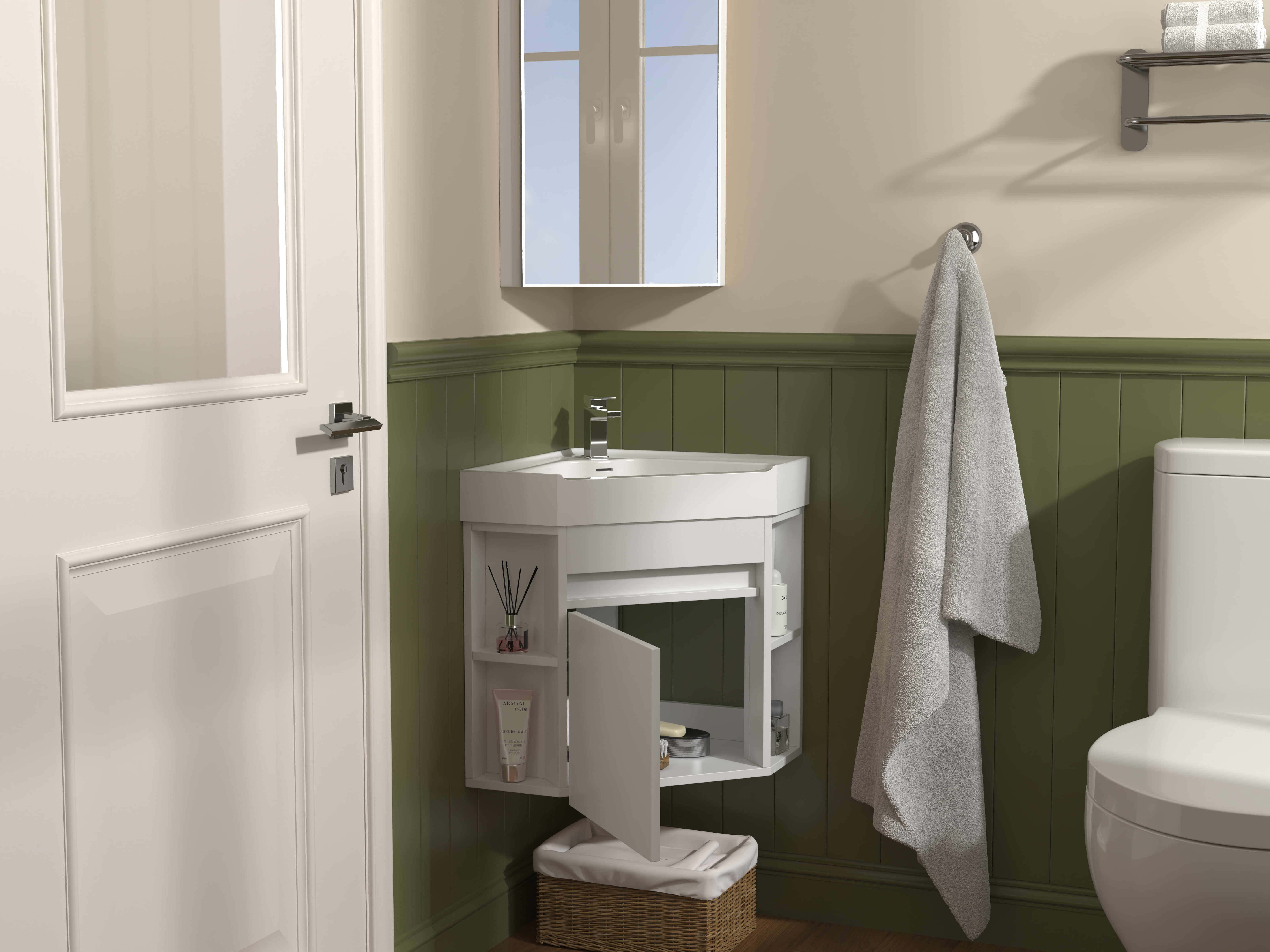 Tennant Brand 18" White Corner Bathroom Vanity with Matte Solid Surface