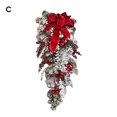 thumbnail image 3 of Christmas Artificial Wreath Flocking Snow Covered Rattan Upside Down Tree Red Bowknot Ribbon Scene Layout Shiny Balls Xmas Door Decor Hanging Garland Pendant for Party, 3 of 5