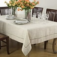 thumbnail image 2 of Fennco Styles Handmade Hemstitch Design Natural Tablecloth 65"W x 160"L, 2 of 4